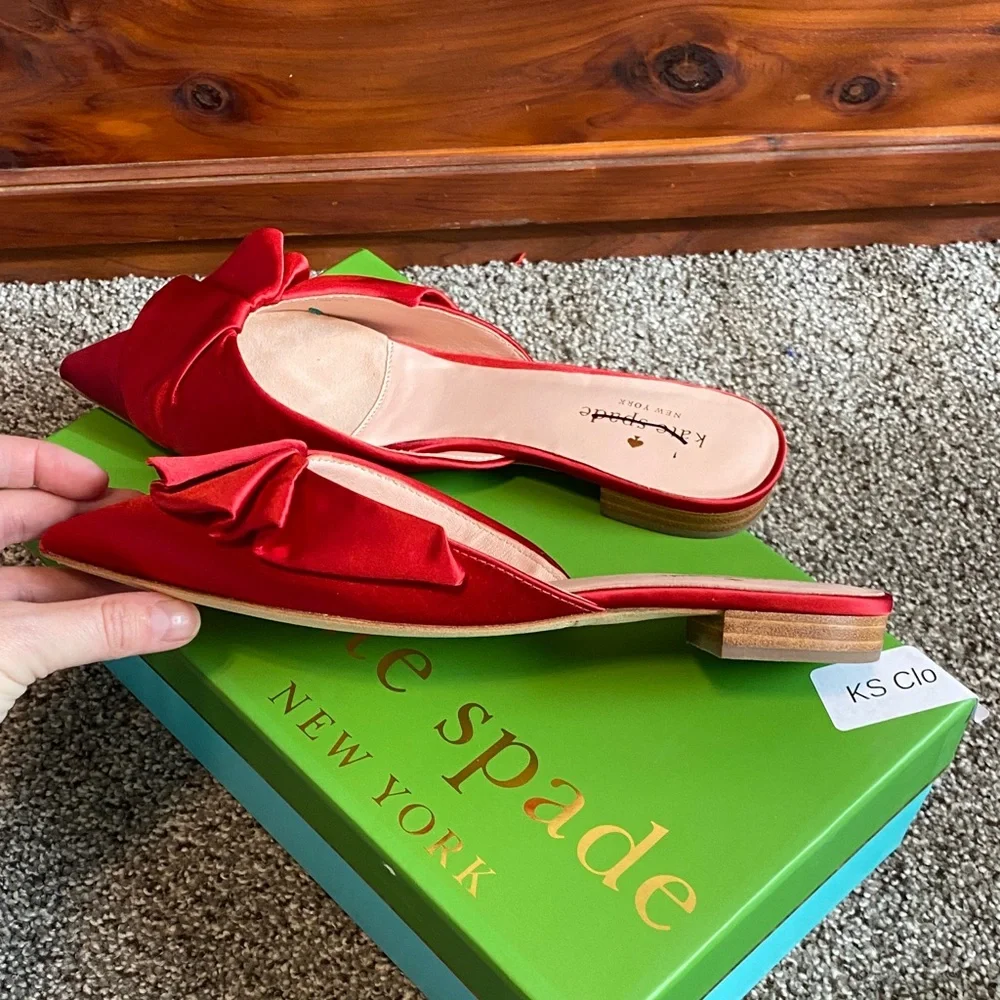 Kate Spade Red Satin Faryn Pointed Flats 7.5